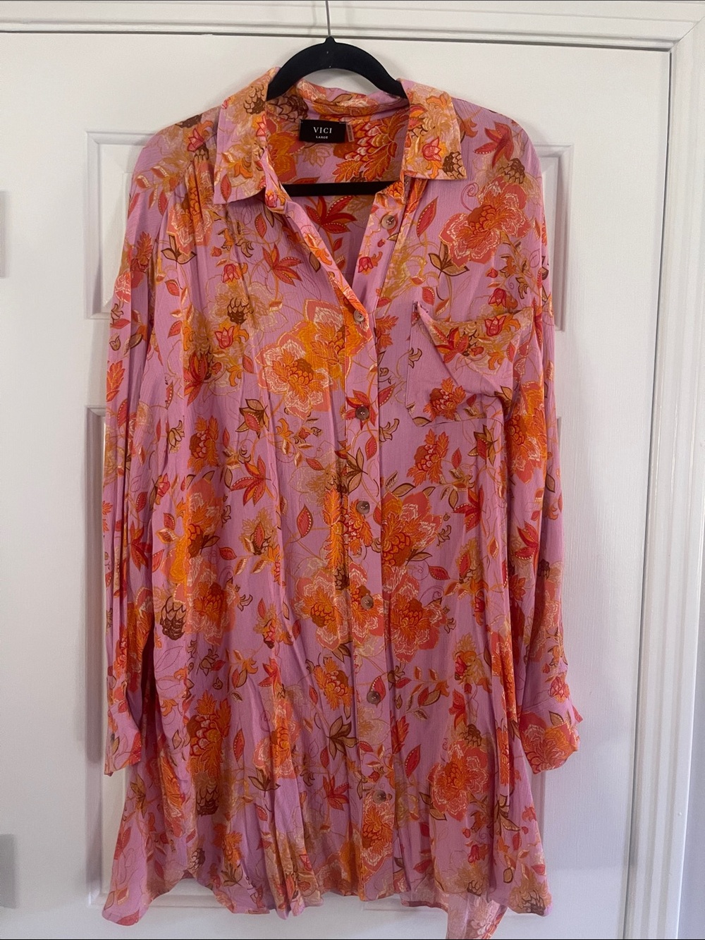 Vici Pink Floral Button-Front Tunic Dress